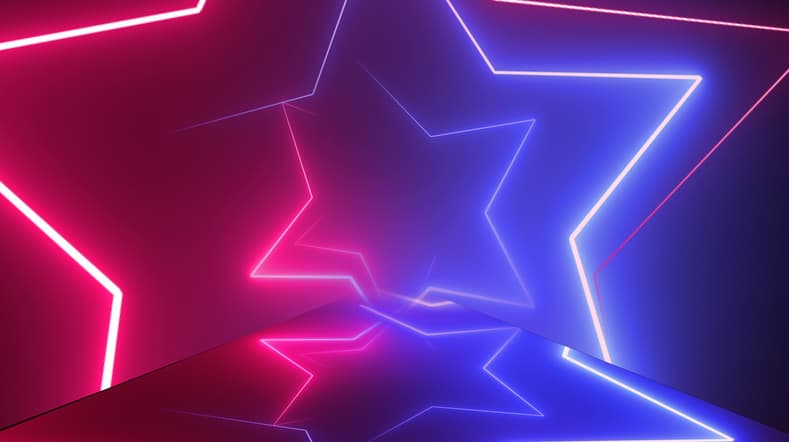 Glowing neon lights in the shape of stars