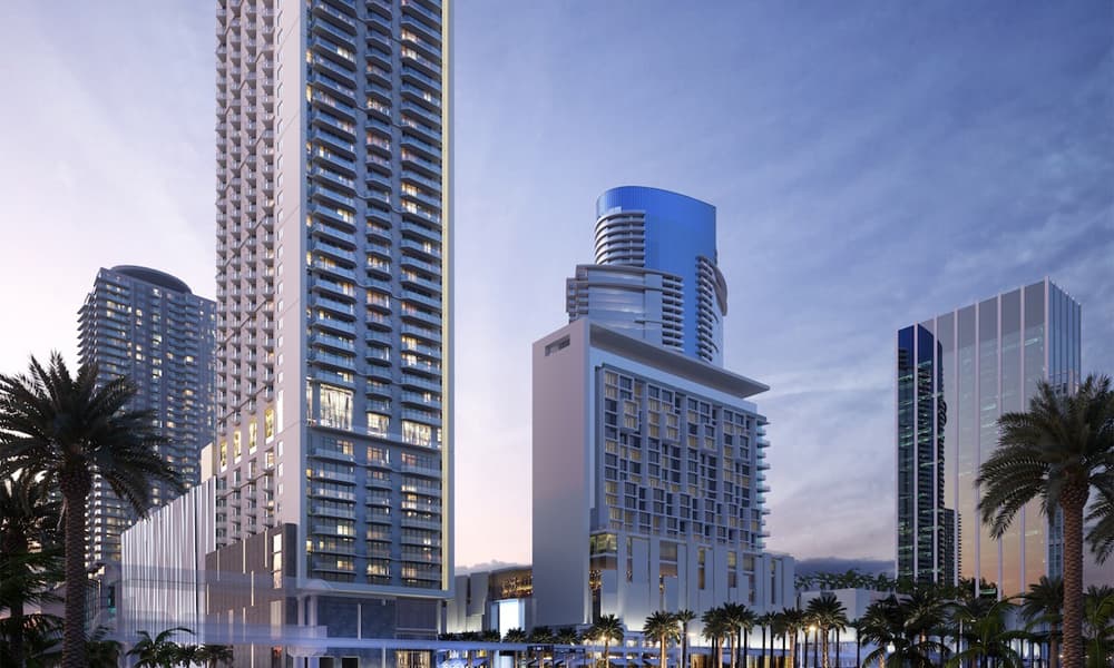 The exterior of Bezel Miami, a multifamily tower in Downtown Miami within the Miami Worldcenter.