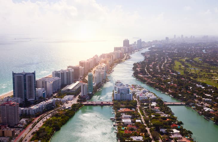 An aerial view of Miami Beach's coastline