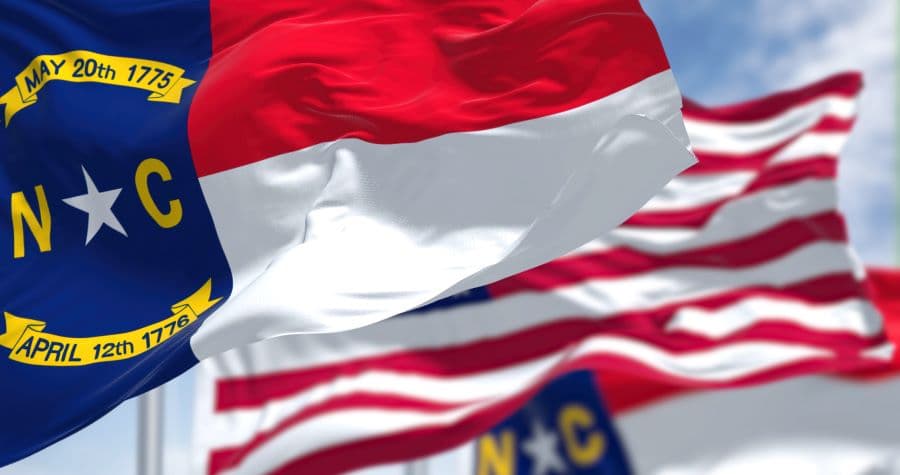 Photo of the flag of the state of North Carolina.