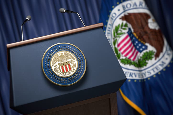 The podium at the Federal Reserve conference room.