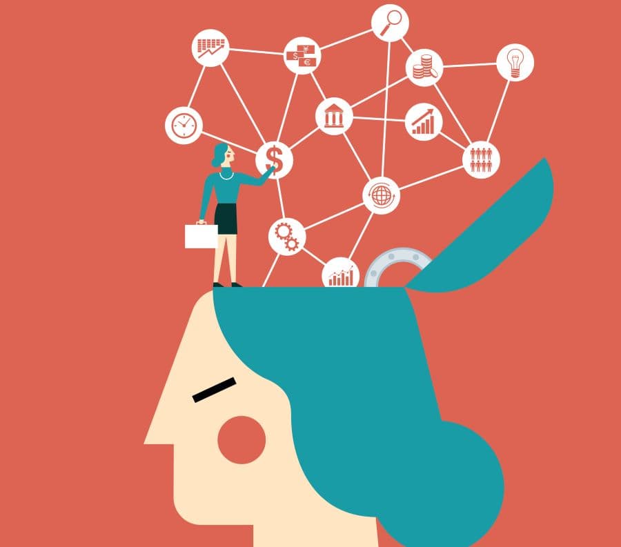 Photo illustration of woman thinking about business