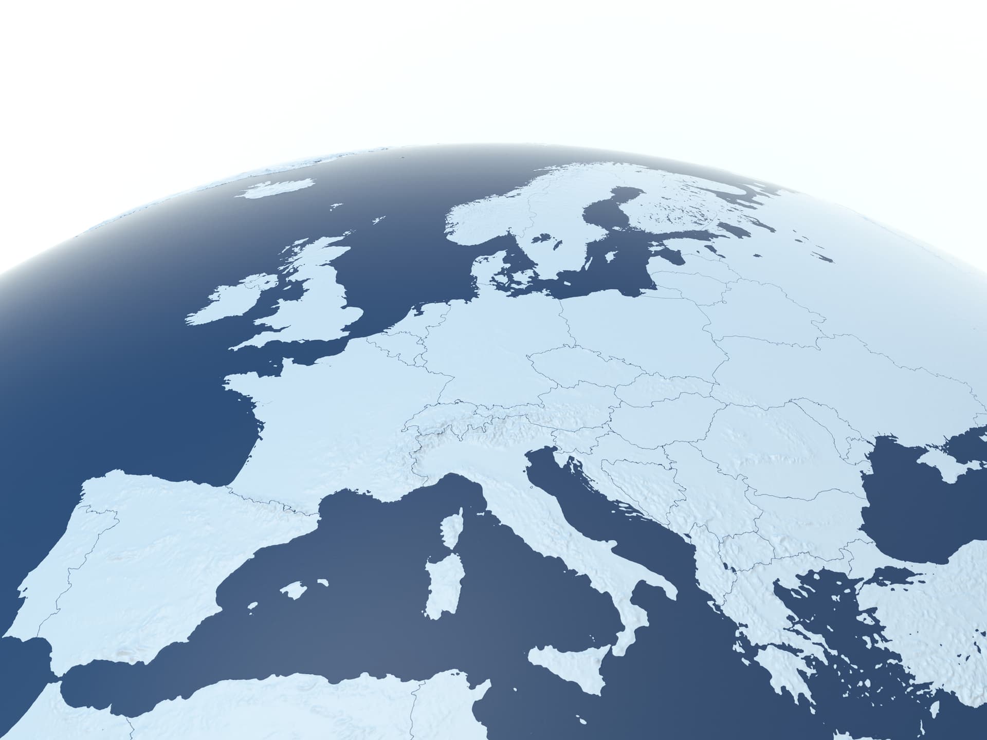 A map of Europe with a curvature of Earth
