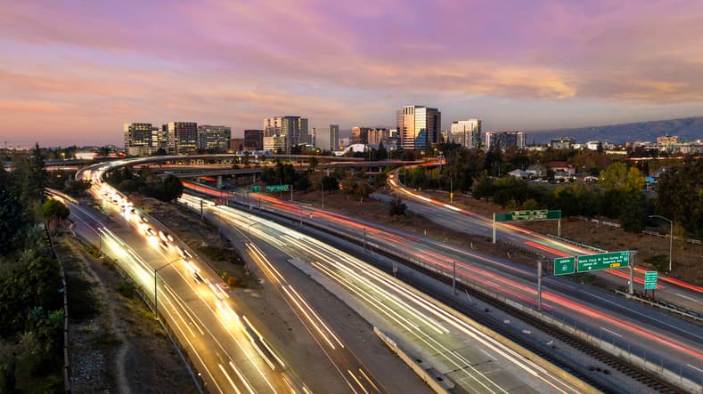 Aerial stock photo of downtown San Jose California.