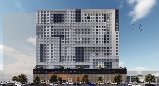 A rendering of a Jamaica, Queens apartment project backed by Slate Property Group.