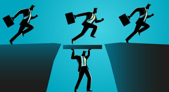 Graphic of a man holding up a bridge.