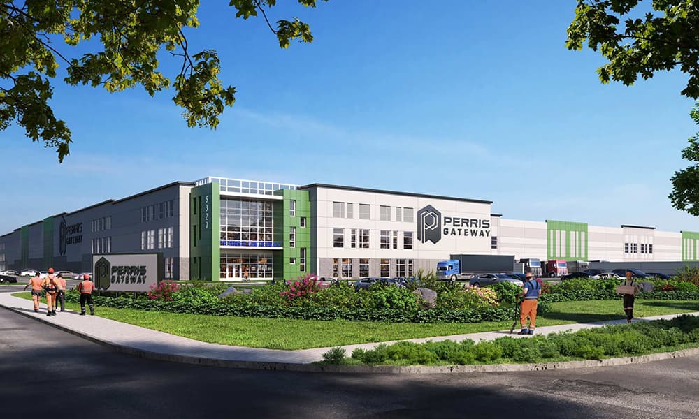 A rendering of the Perris Gateway industrial project in Perris, California.