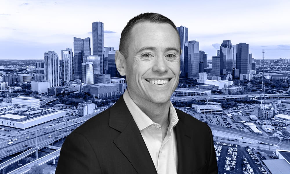 Sean Ribble, senior director of originations at Nuveen Green Capital, set atop a background of the Houston, Texas skyline.