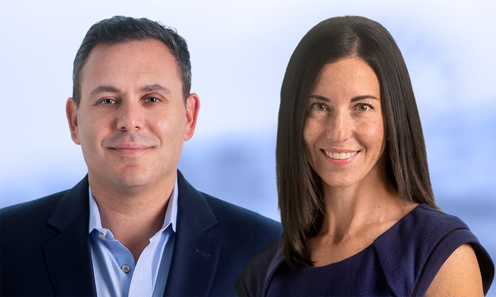 A combined portrait of Monarch Alternative Capital's Adam Sklar and Stacey Maman.
