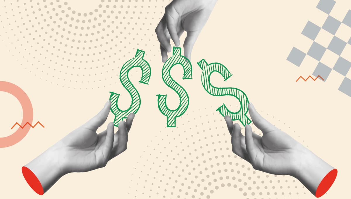 Hands, dollar signs illo