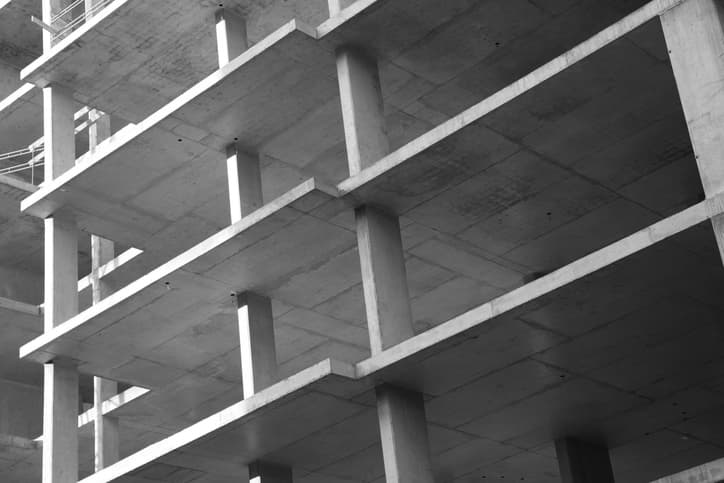 Concrete foundation and internals of a commercial building real estate.