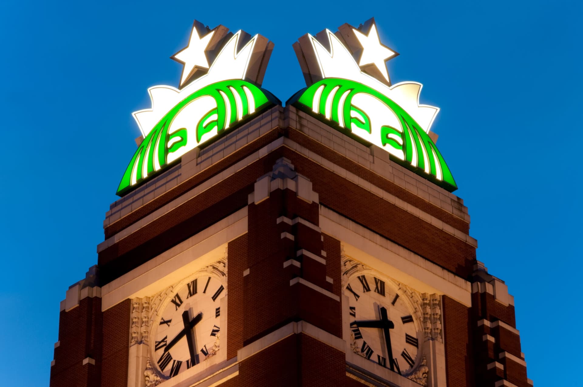 Seattle, USA - April 18, 2012: Starbucks corporate office on 2401 Utah Avenue South at twilight, just outside downtown Seattle in the Sodo district.
