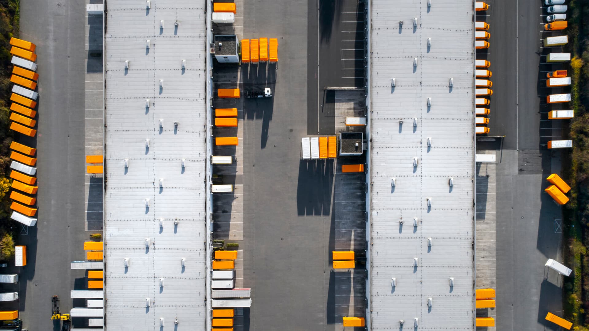 Distribution logistics building parking lot - aerial view