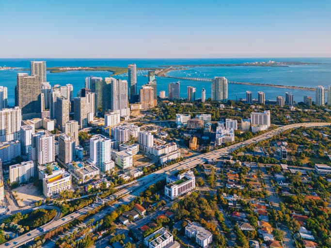 Aerial view of downtown Miami Brickell Florida USA