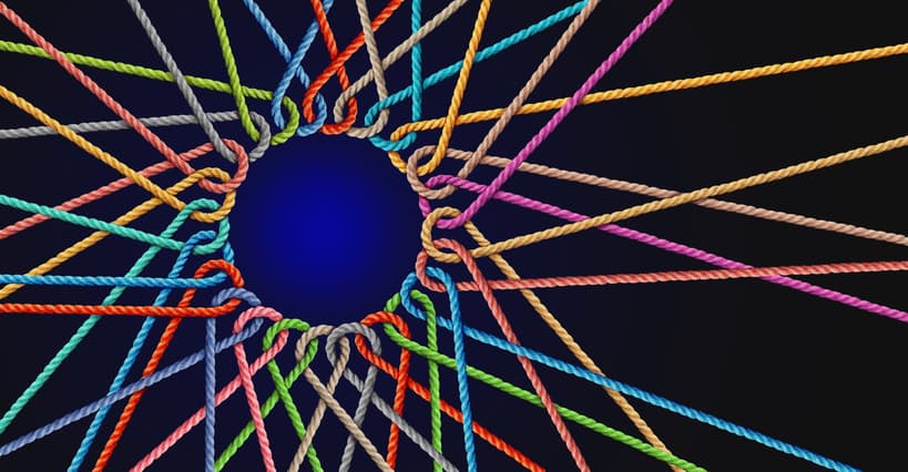 Woven threads forming a circle just left of center on the frame.