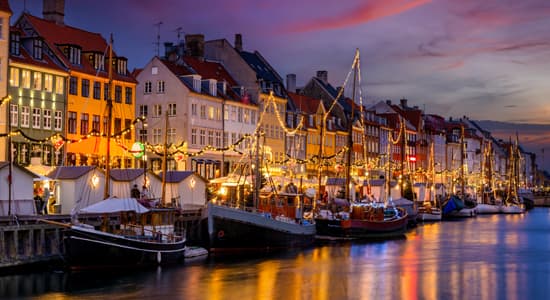 Copenhagen waterside in evening