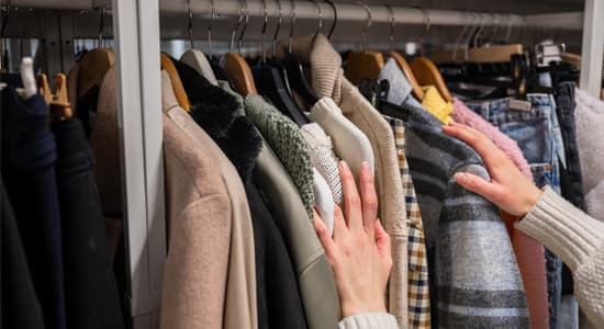 clothes hanging in a closet