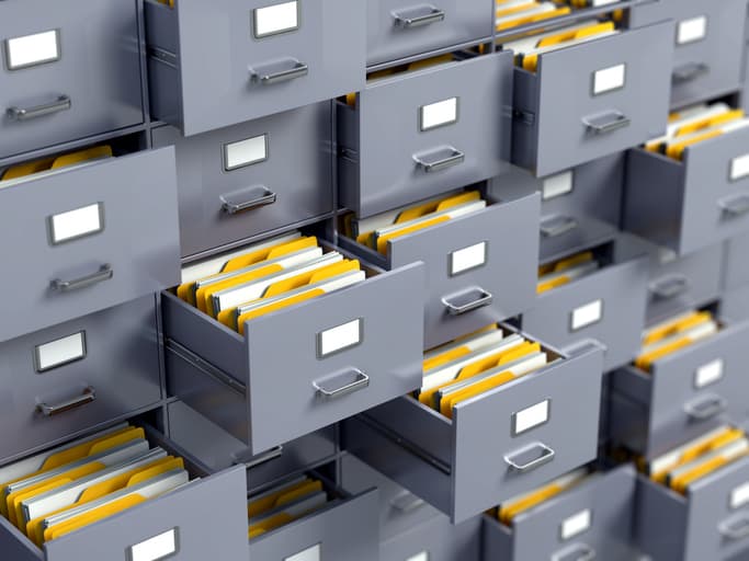 Image of gray filing cabinets.