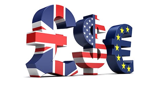 Image of GBP, USD and Euro currency symbols