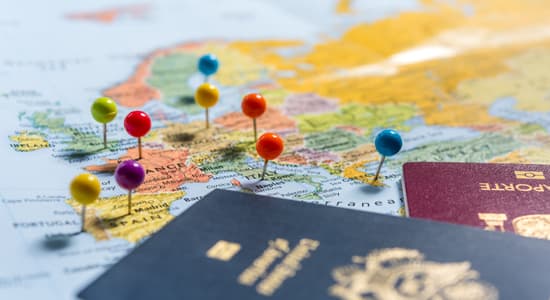 Map of Europe with coloured pins in it