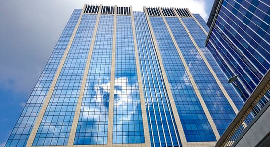 An upwards photo of a large tower