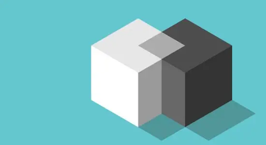 An illustration of two cubes merging into one