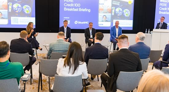Executives from SitusAMC, BNP Paribas Asset Management Alts, KKR and Ares Management at PERE Credit’s breakfast briefing.