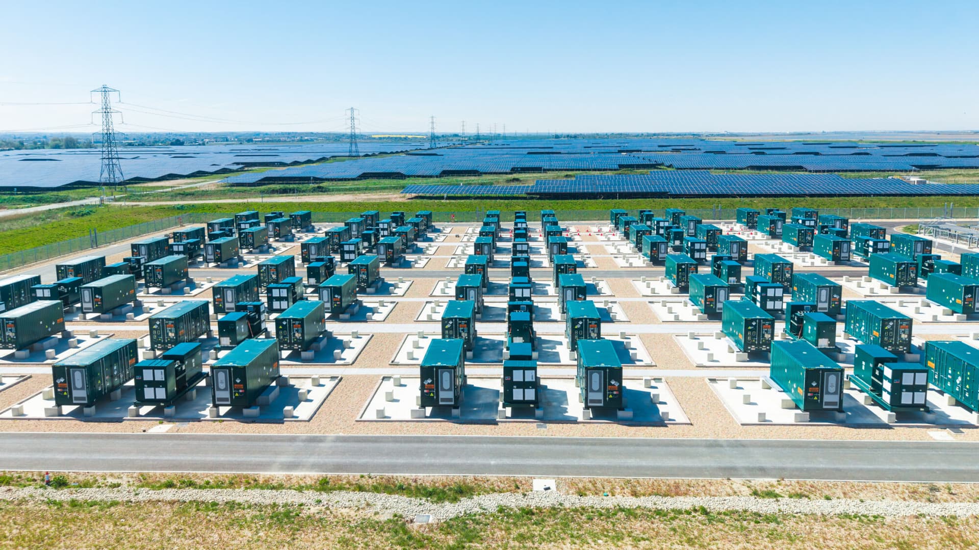 Cleve Hill Solar Park battery storage and solar panels providing sustainable energy in England