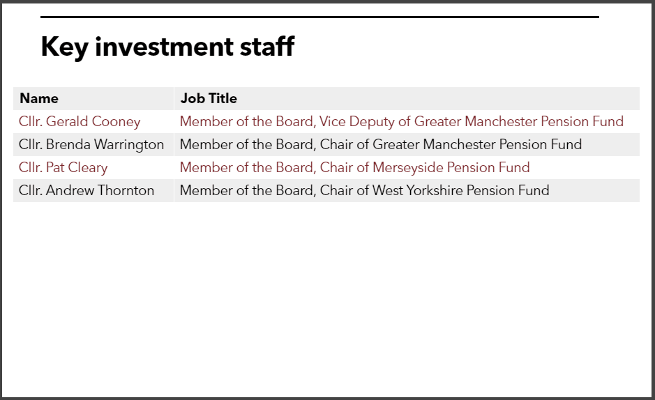 Northern LGPS key staff