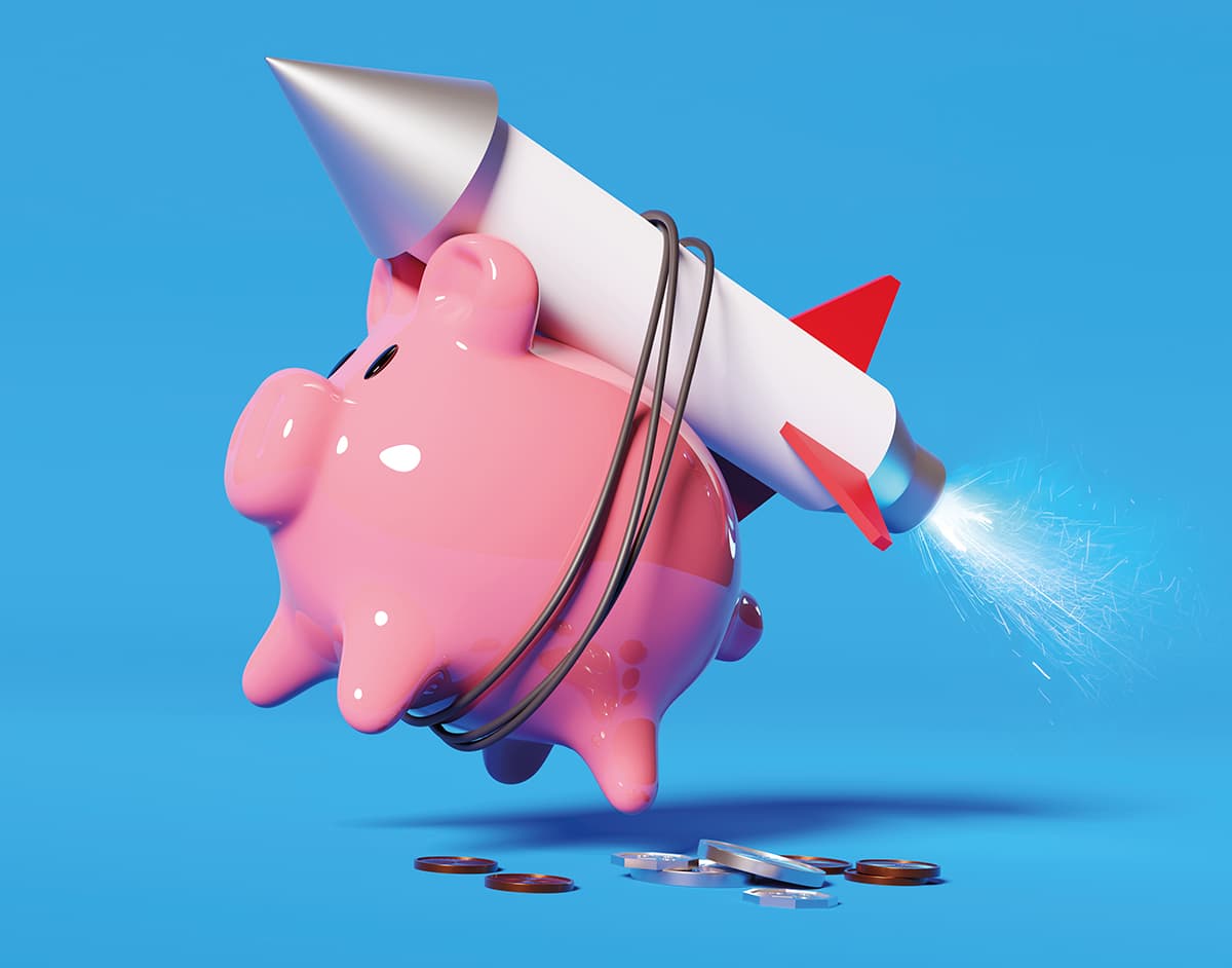 Piggy Bank With A Rocket Strapped To Its Back