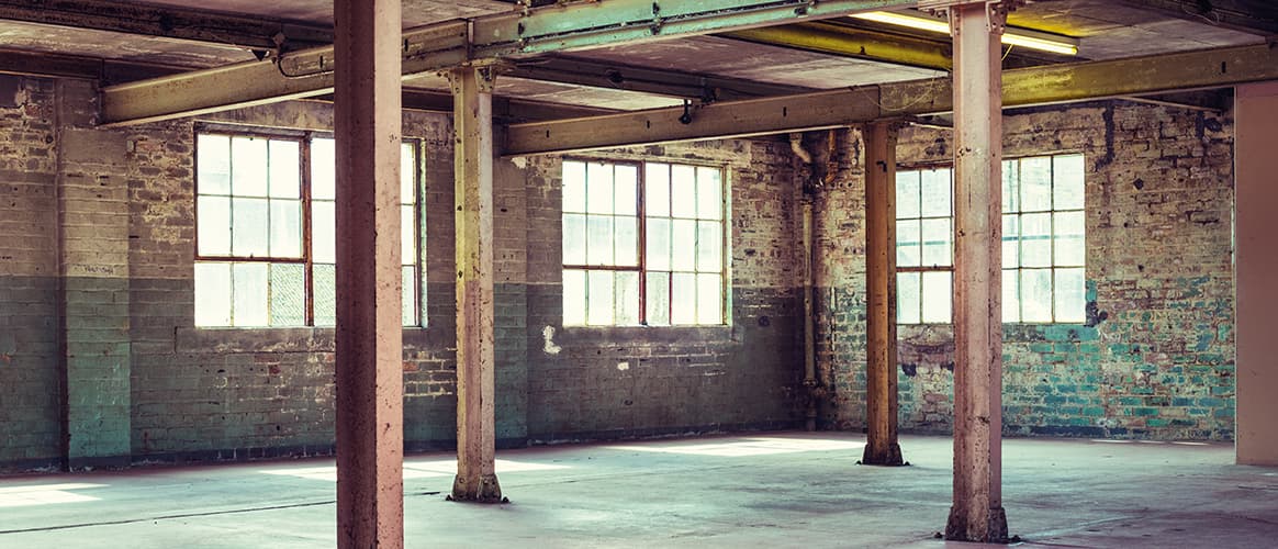 Empty warehouse office or commercial area, industrial background