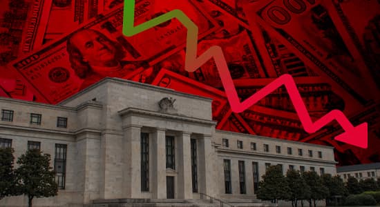 Federal reserve with recession graphic