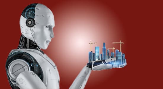 Robot holding city under construction
