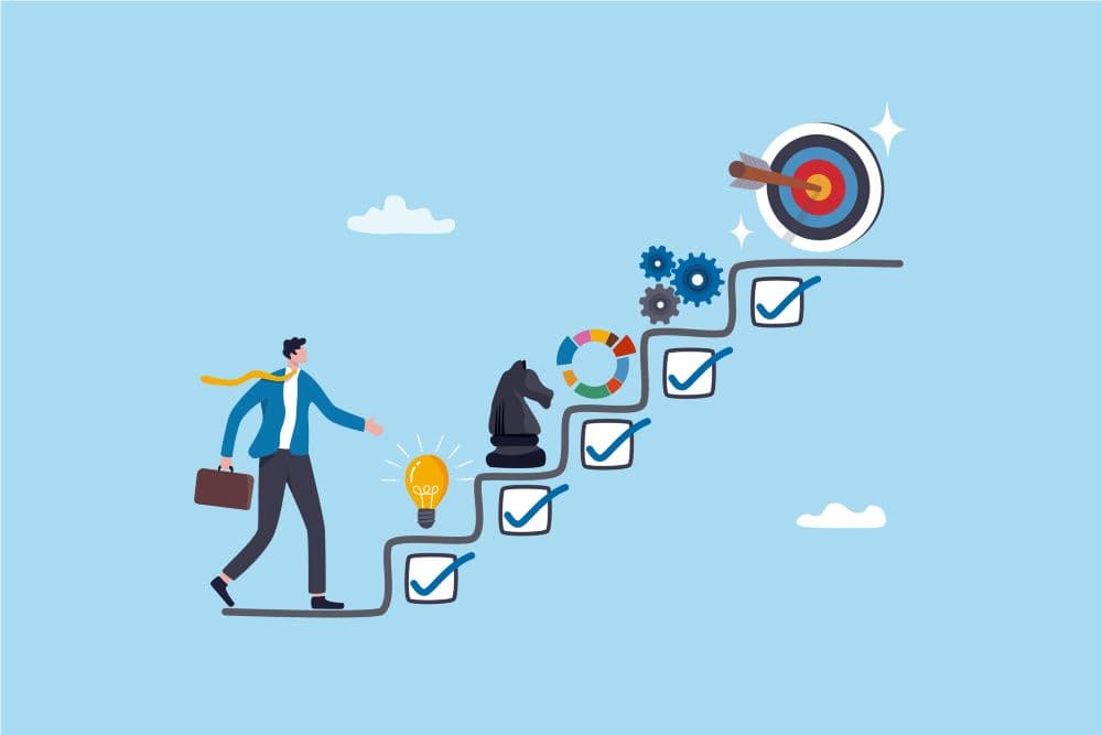 Illustrating concept of building a business from start to finish.