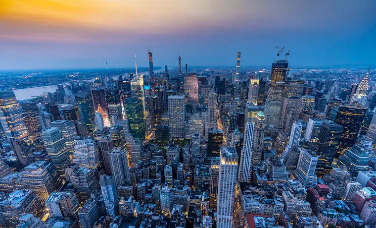 New york city midtown at sunset with a view from the Empire State Building