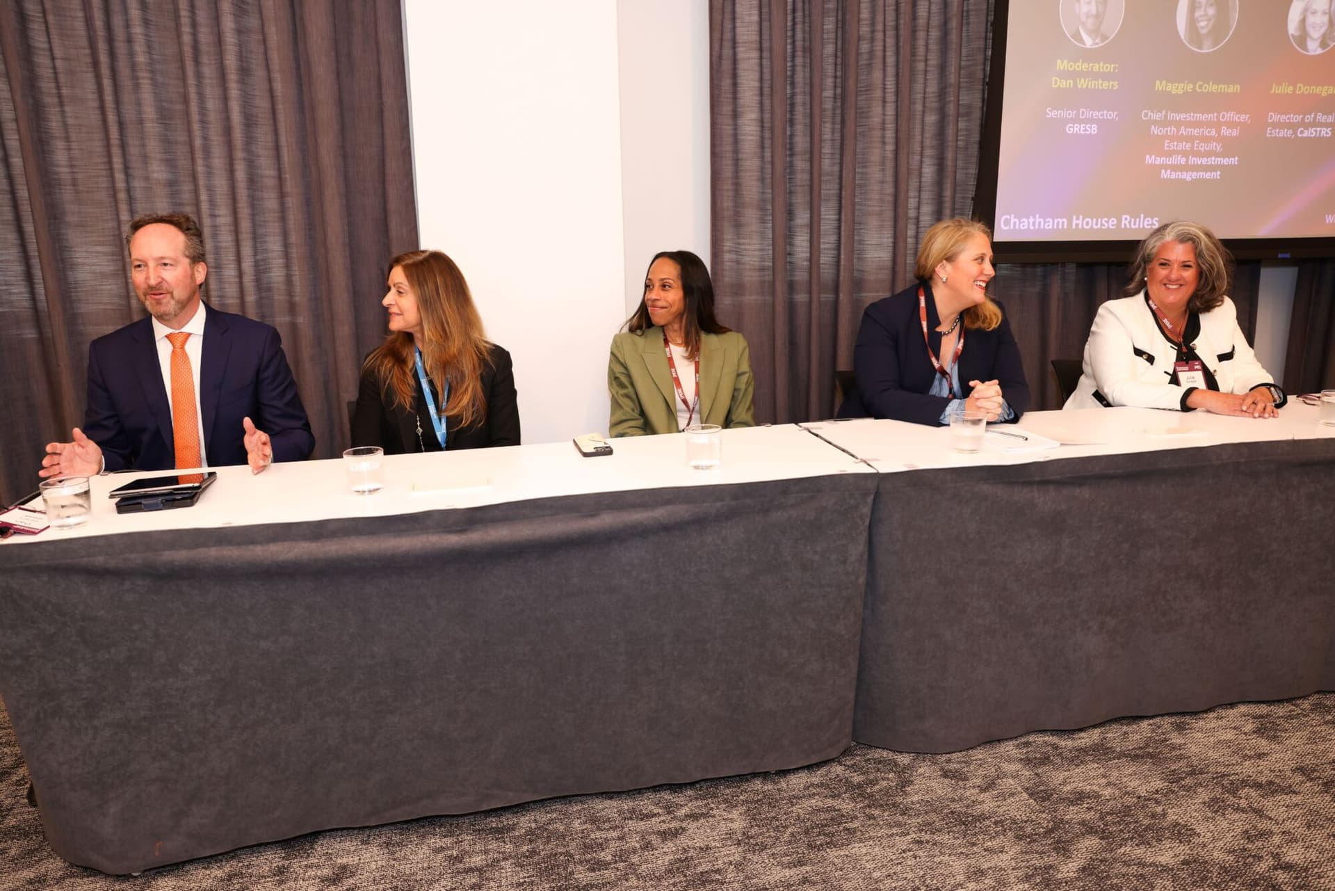 From left to right: Winters, Schiff, Coleman, Pryce and Donegan speak at the Women in Private Markets conference
