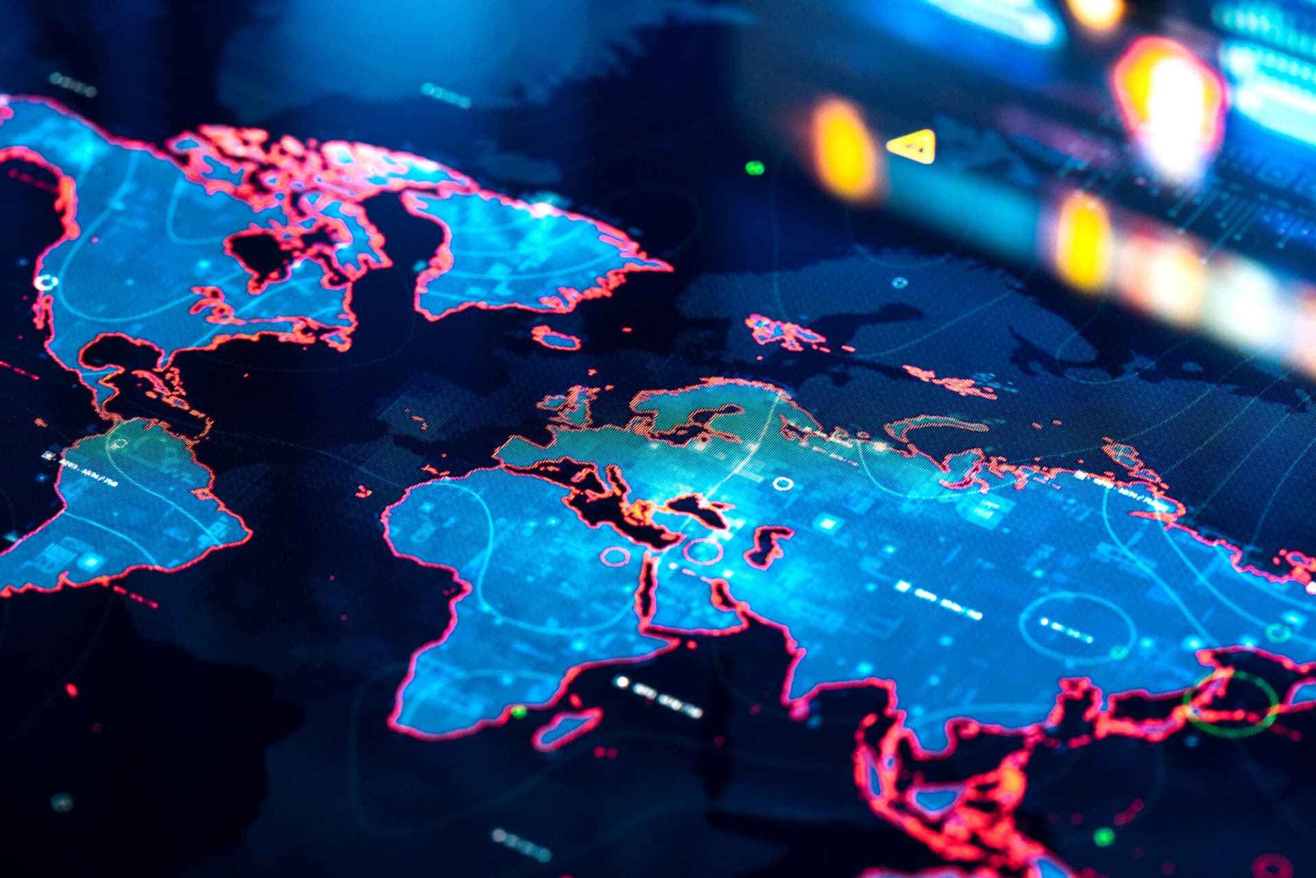 World Map on digital pixelated display