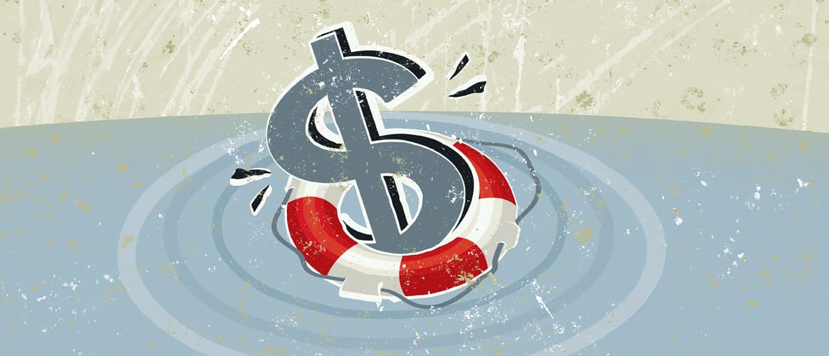 dollar in water and life preserver