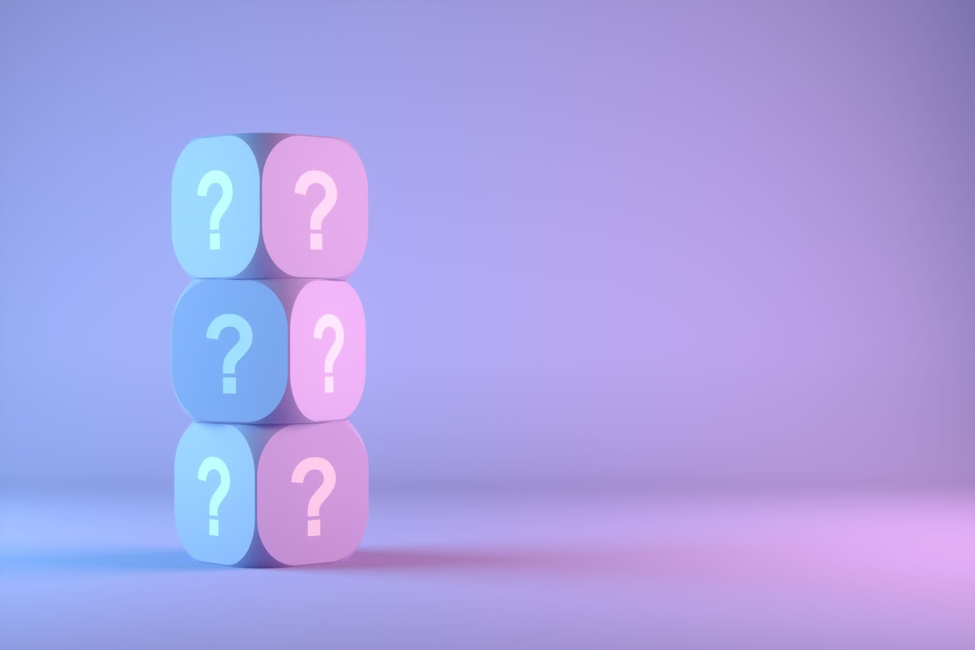 Three cubes with question marks