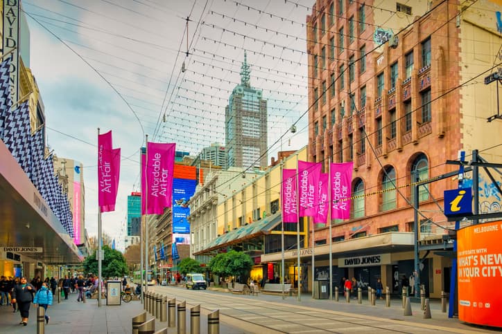 View of David Jones building on Bourke Street Mall, Melbourne