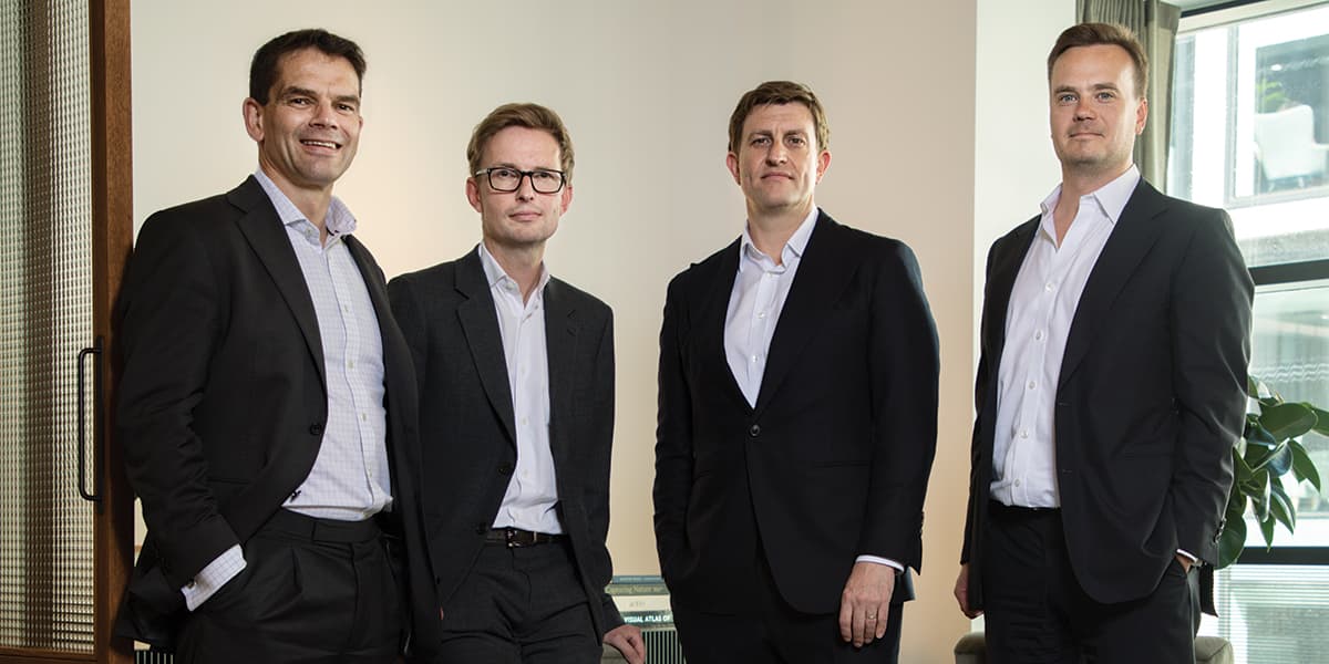 L-R: Neil Slater, Redevco; Greg Kane, PGIM Real Estate; Steven Cowins, Greenberg Traurig; and Arvi Luoma, Cain International for PERE's UK roundtable, June 2025 magazine