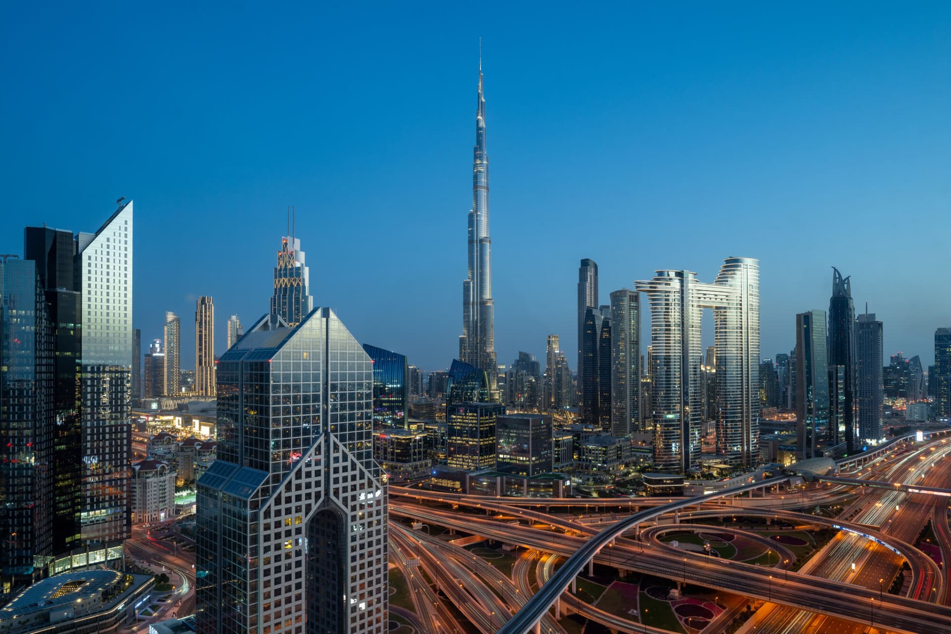 Image of the stunning high-rise skyscrapers of Dubai’s financial district, showcasing modern architecture and the vibrant economic hub of the city.