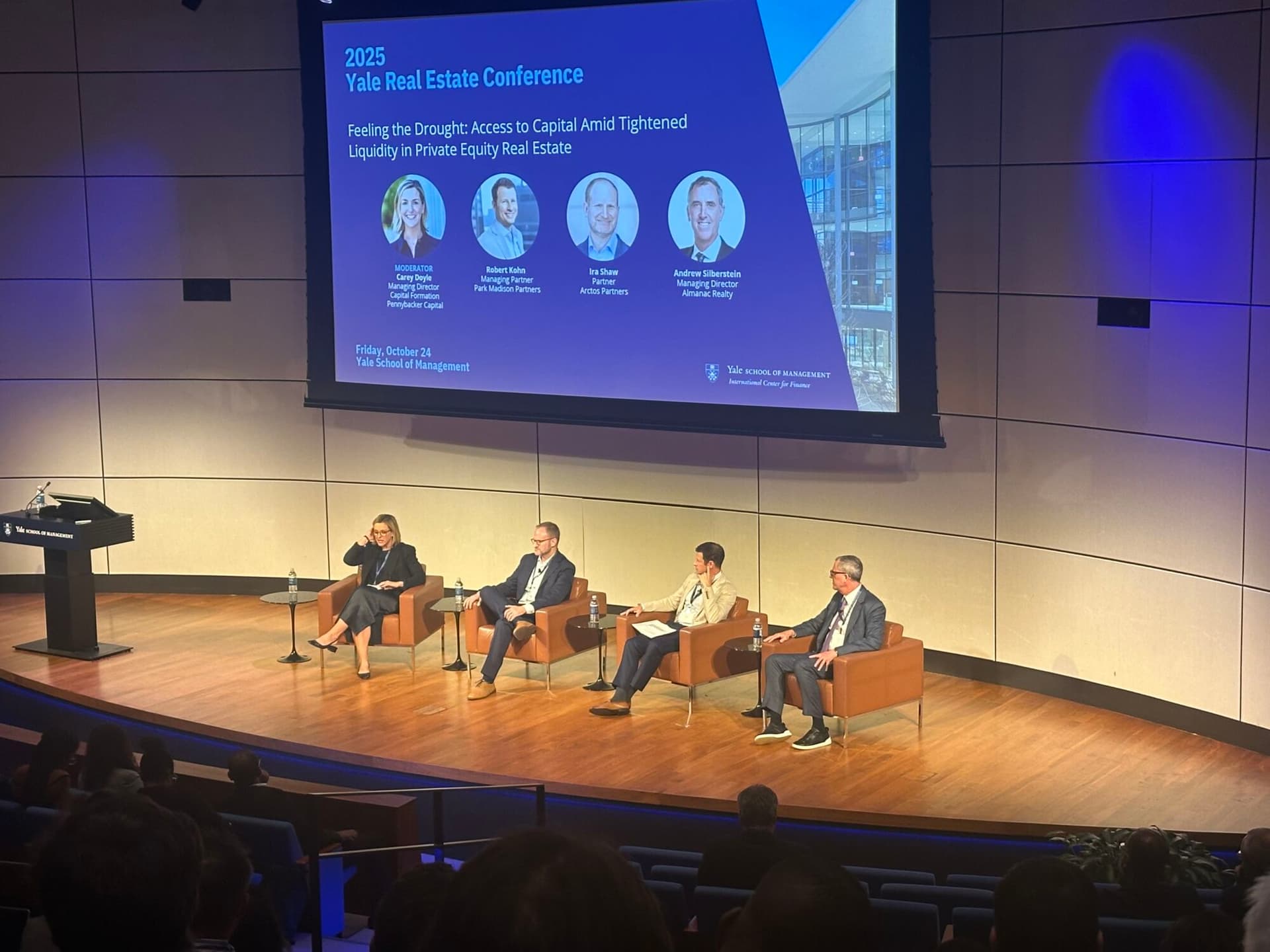 From left to right: Carey Doyle, managing director at Pennybacker Capital; Ira Shaw, partner at Arctos Partner; Robert Kohn, managing partner at Park Madison Partners; and Andrew Silberstein, managing director at Almanac Realty.