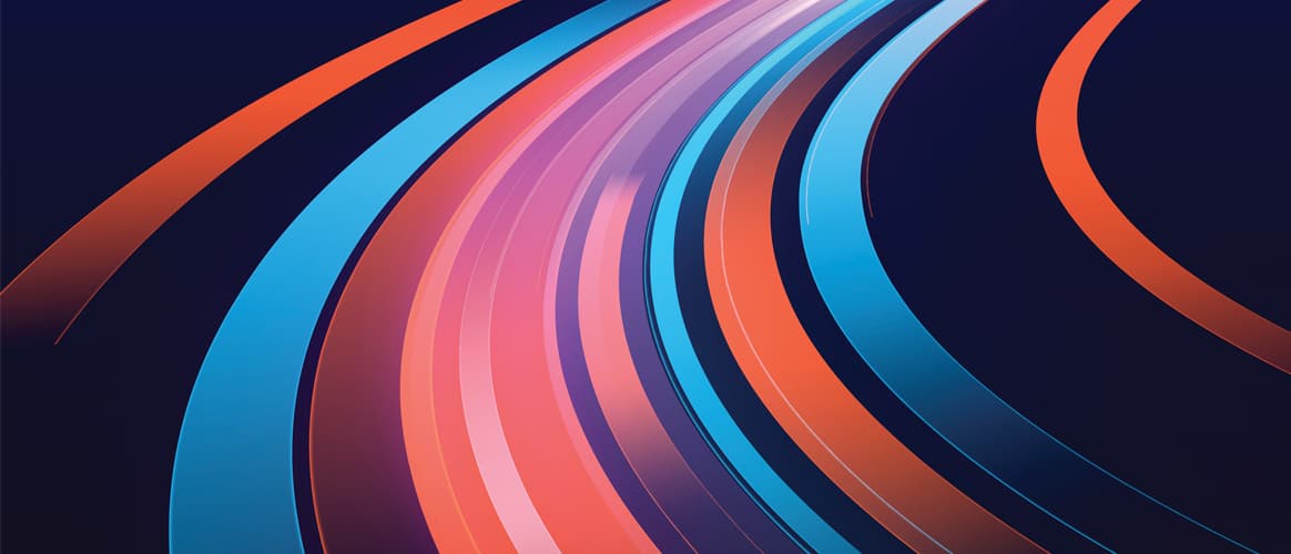 Red and blue speed-blurred lines curve to the right