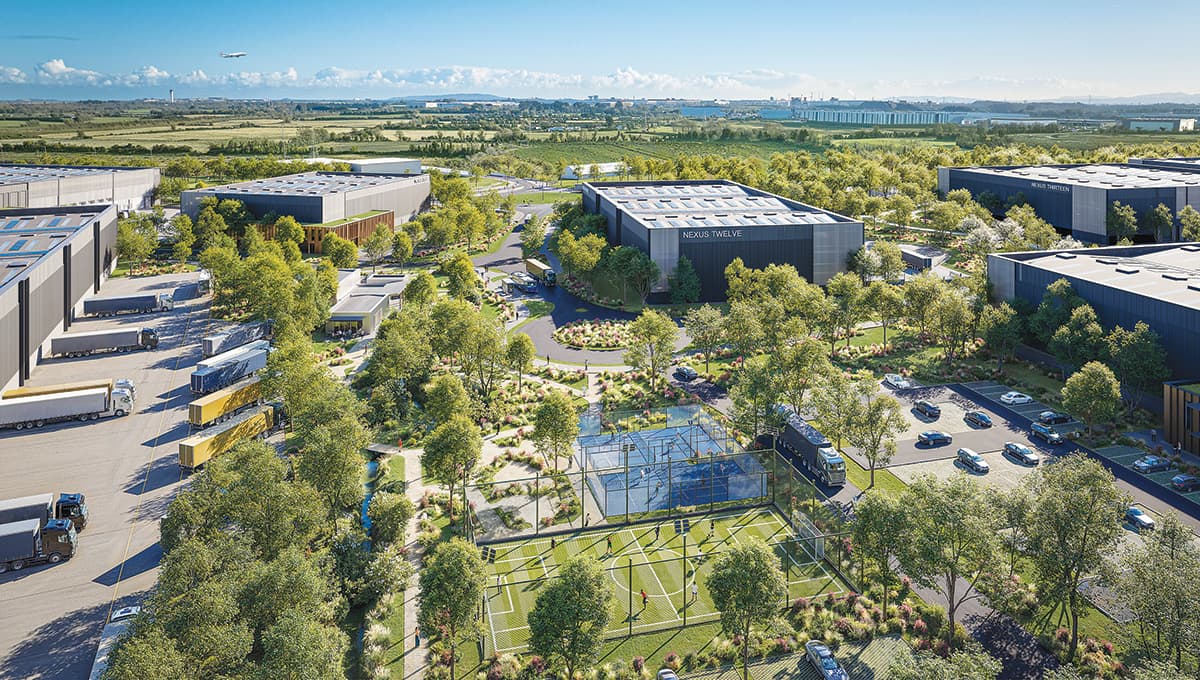 The amenity-rich Nexus Logistics Park totals 2.5 million square feet of sustainably designed space across 17 logistics buildings in Dublin; IPUT Real Estate; T5