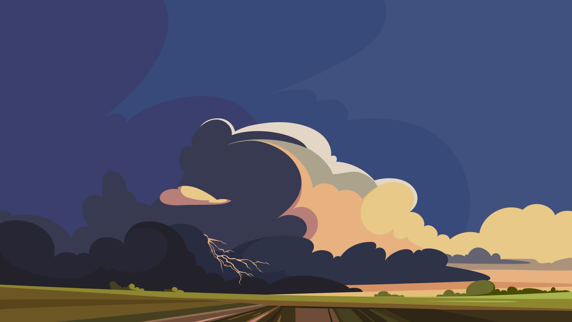 Thunderstorm over the fields. Beautiful nature landscape.