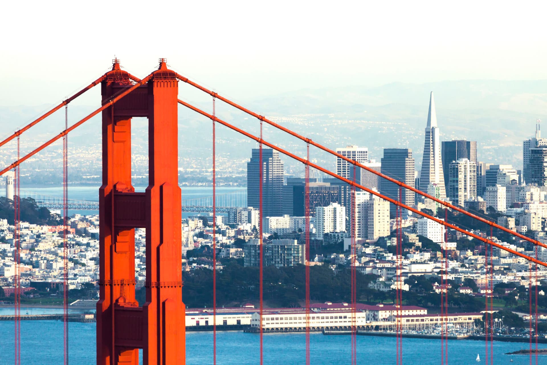 Image of the San Francisco Golden Gate bridge and skyline.