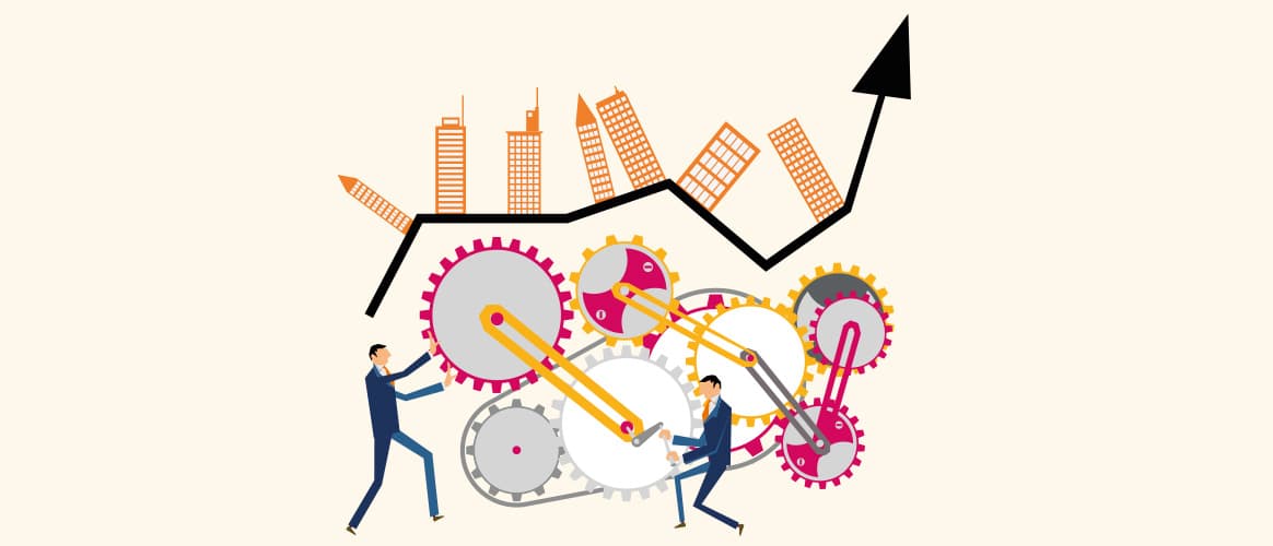 Graphic of cogs working beneath a city.