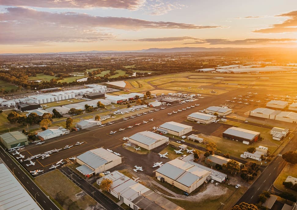Aerial shot of Moorabbin Airport, Victoria, Australia