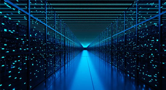 A digital rendering of the inside of a data center